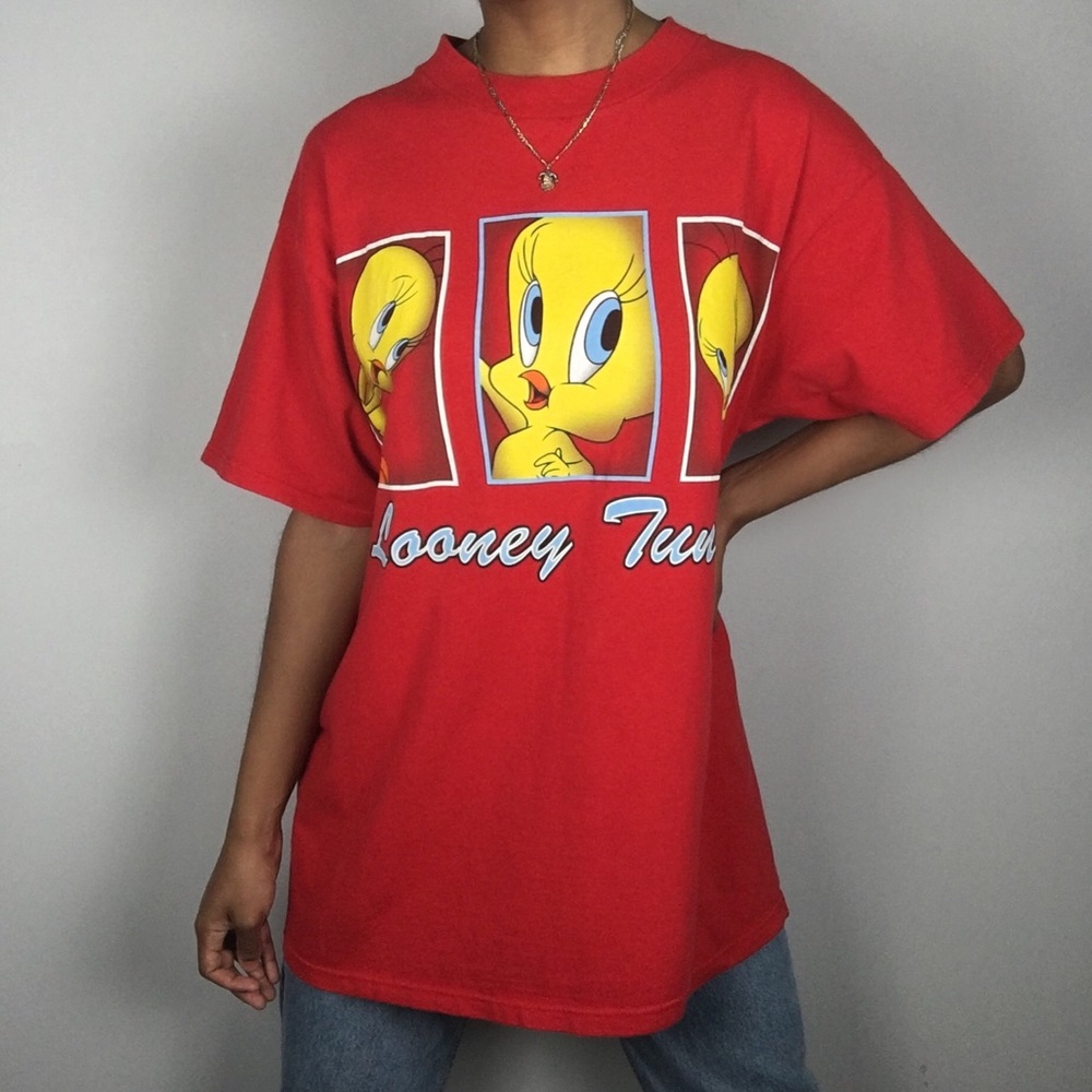 Vintage Looney Tunes Tweety Bird Graphic T-Shirt Red Cartoon 90s Warner Bros. - Picture 1 of 15